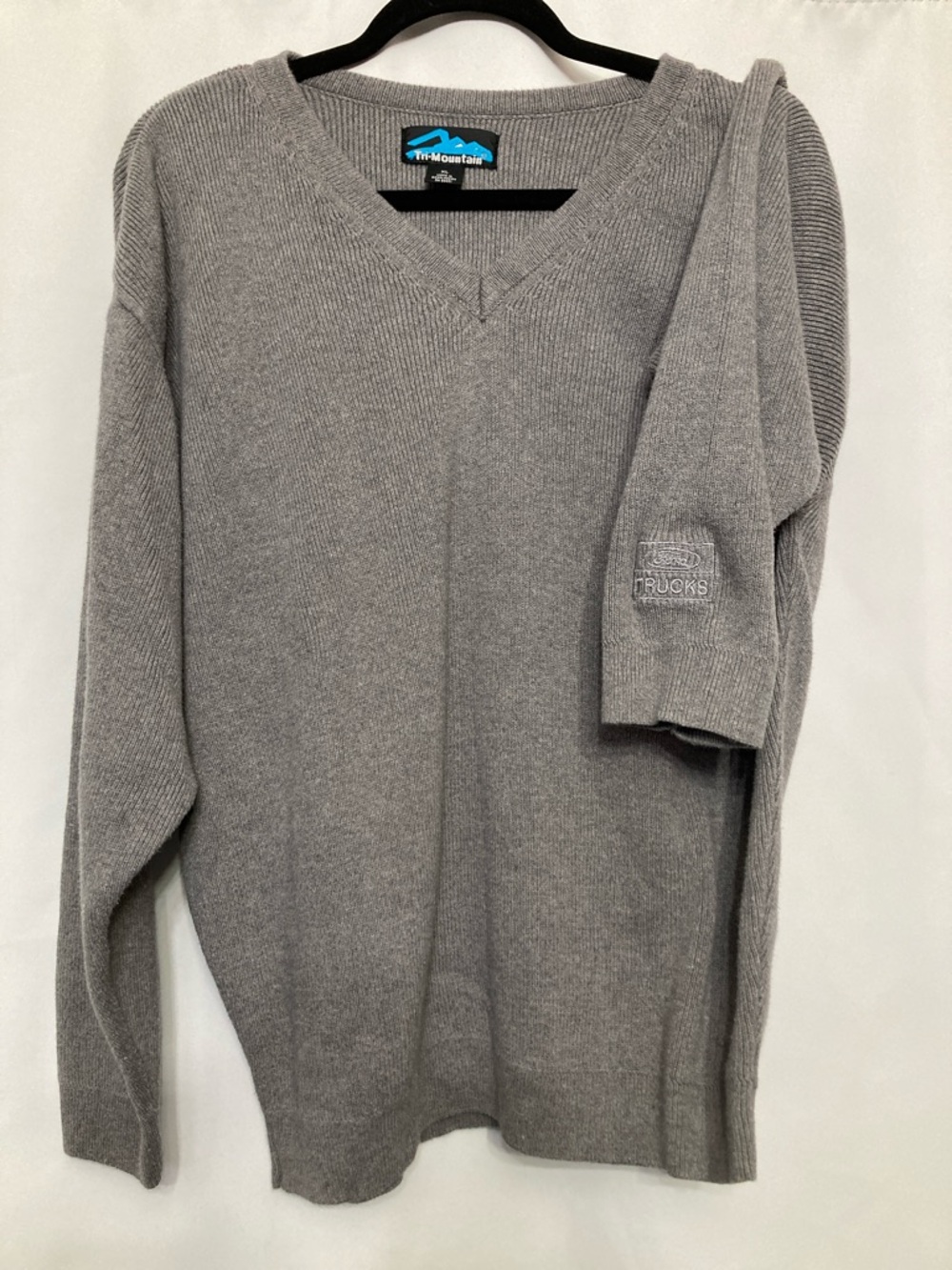 Tri-Mountain VTG Ford Trucks Embroidered V-Neck Sweater Gray XL Dealer Collector